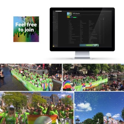 Dit is een collectie van beelden van de Gaypride in opdracht van KPN 'Feel free to join the KPN Gaylist'. We zien het themabeeld, een computerscherm met daarop de spotify Gaylist en verschillende beelden van de boot die meevoer tijdens de Amsterdam Pride Canal Parade. Dit event werd medebedacht, gemaakt en ontworpen door Activates merkversterkend reclamebureau uit Sassenheim in vast dienstverband van Onze Kapel uit Haarlem.