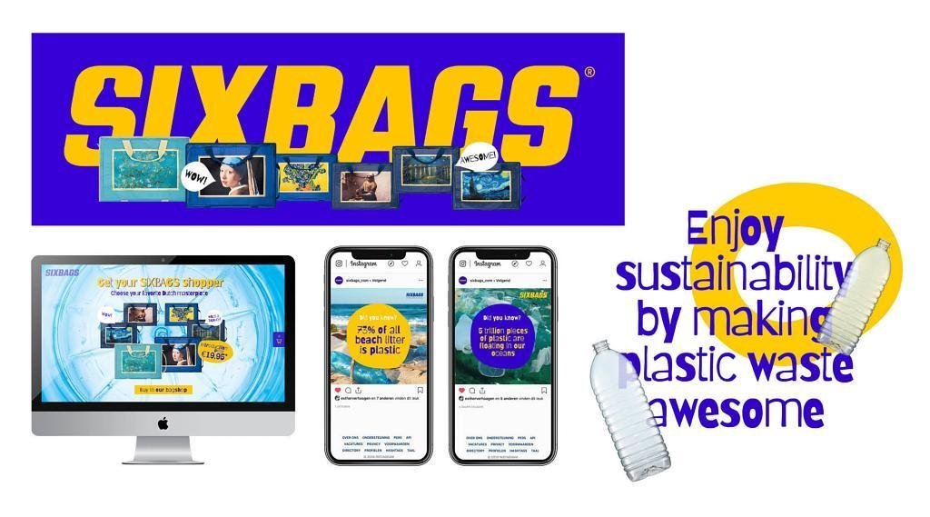 Dit is een compilatie afbeelding voor de introductie van Souprbags. In gele en blauwe teksten lezen we het merk Souprbags en het motto: Enjoy sustainability by making plastic waste awesome. En twee plastic PET flessen. Ook zien we een macbook met daarop de website van souprbajs en twee mobiele smartphones met daarop social media uitingen rondom plastic waste. Op een blauwe balk lezen we met grote gele letters Souprbags en de zes tassen bedrukt met de Dutch masterpieces van Van Gogh en Johannes Vermeer die te koop zijn bij Souprbags. De lancering vond plaats op Schiphol Airport gemaakt in opdracht van Schiphol Airport Retail. De tassen zijn heel eenvoudig op 6 manieren te dragen. Het meisje met de parel van Vermeer en een schilderij van 'lentebloesem' van Vincent van Gogh waren de populairste tassen. Alle uitingen zijn gemaakt en vormgegeven door Activates merkversterkend reclamebureau uit Sassenheim in dienst van Creative Agency IM uit Leiden.