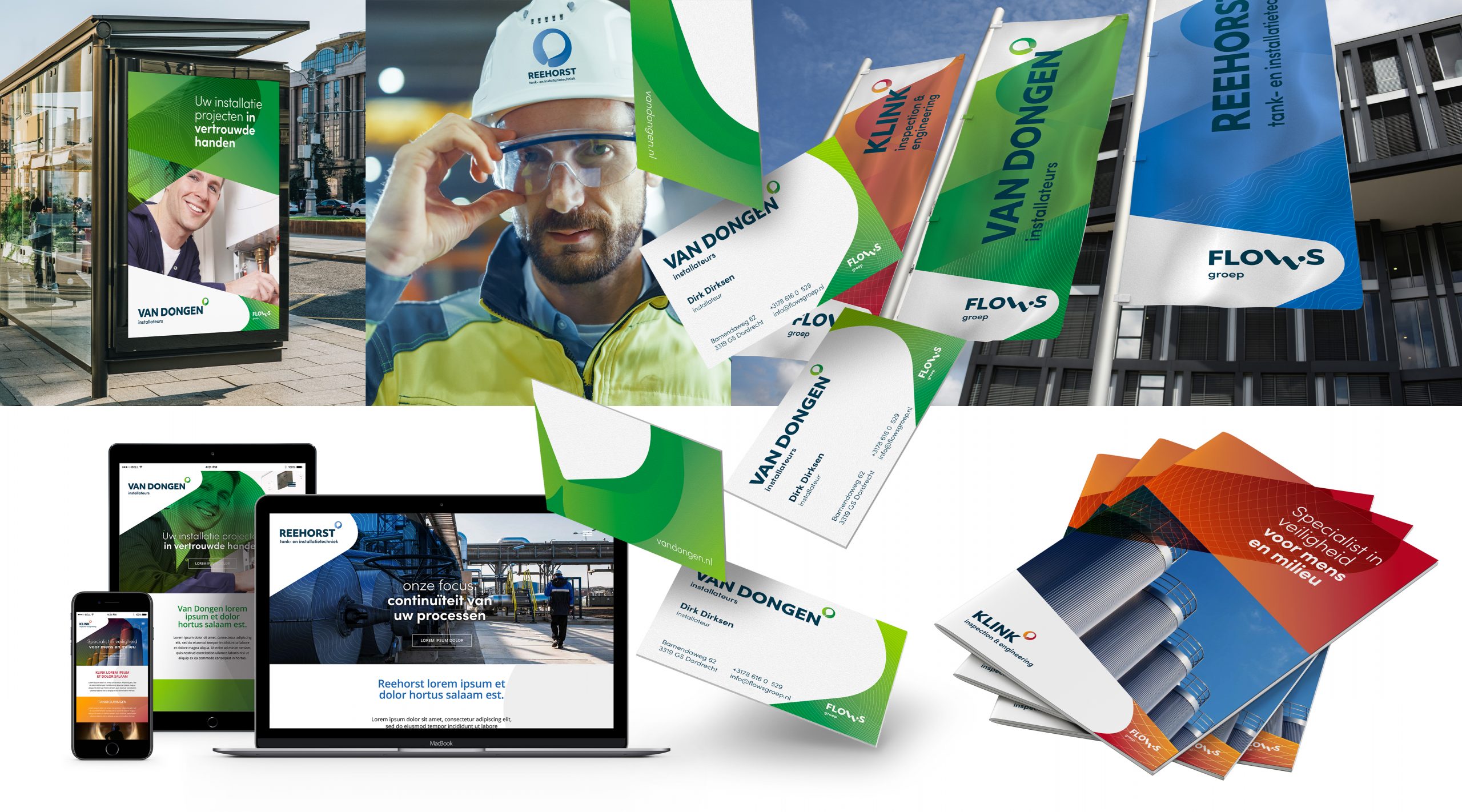 Stijl branding en grafisch ontwerp posters print voor Flows Group Van Dongen Reehorst Klink creatieve campagne grafisch design social door merkversterkend reclamebureau Activates uit Sassenheim Teylingen Bollenstreek