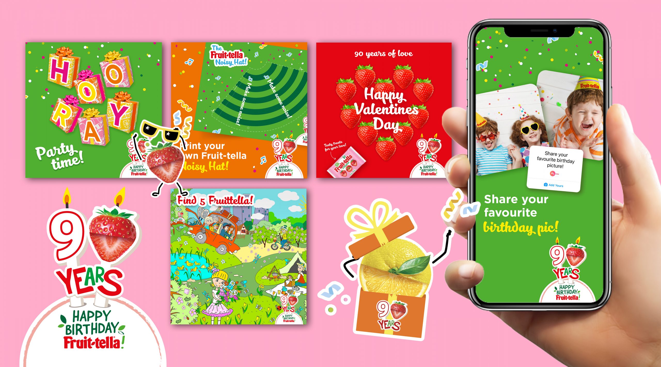 Branding creatieve campagne grafisch design social - Fruittella 90 jaar door merkversterkend reclamebureau Activates uit Sassenheim Teylingen Bollenstreek