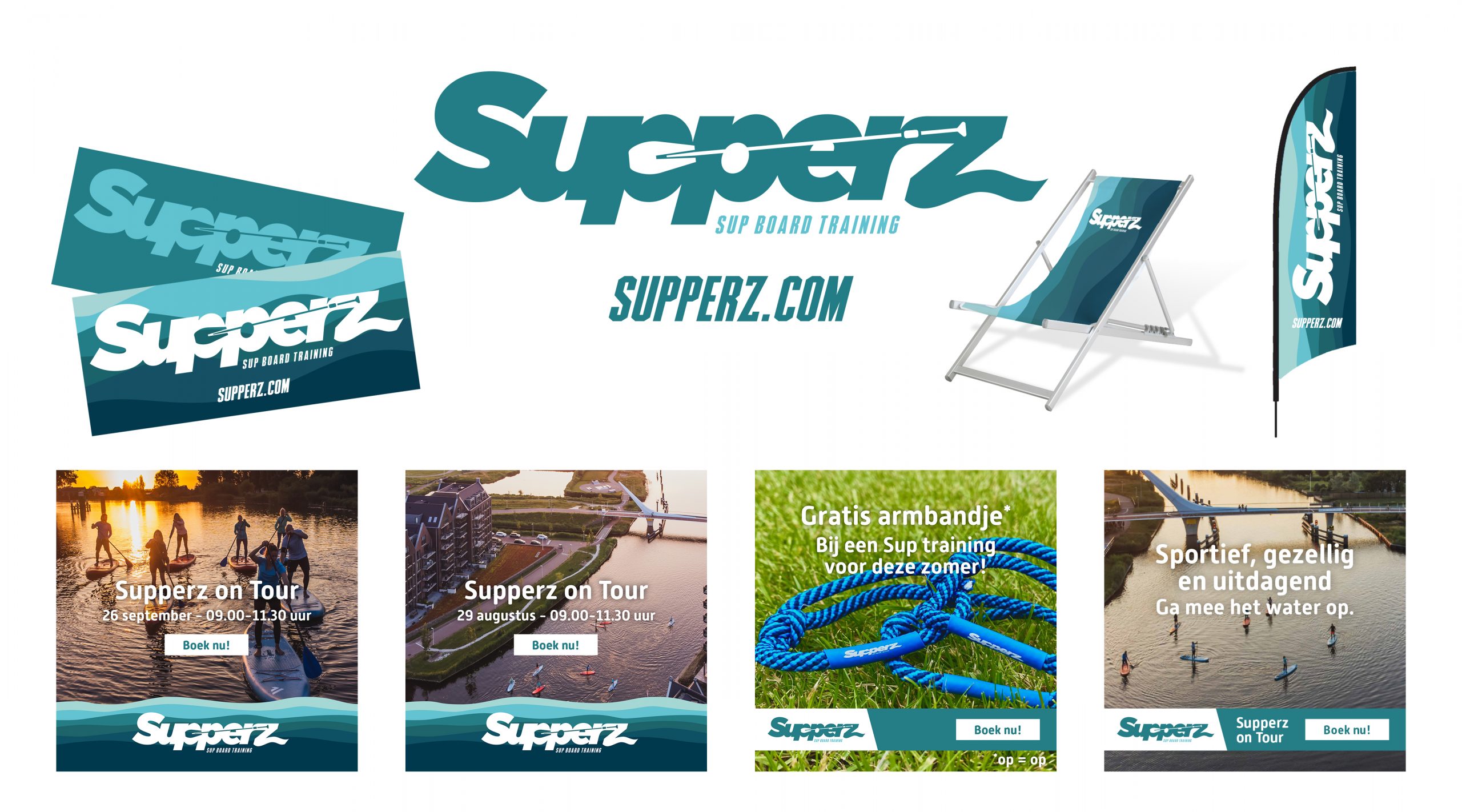 Stijl branding en grafisch ontwerp posters print voor Supperz sup board training creatieve campagne grafisch design social door merkversterkend reclamebureau Activates uit Sassenheim Teylingen Bollenstreek