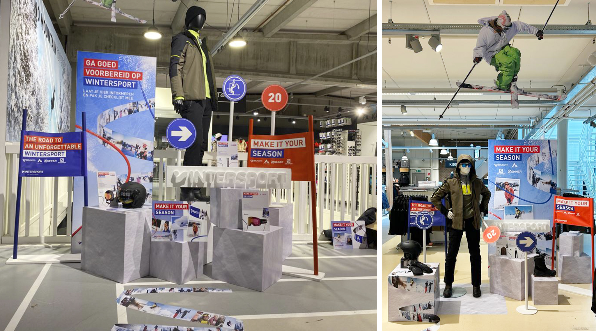 Branding logo merkactivaties retail instore design Wintersport begint bij Intersport door merkversterkend reclamebureau Activates uit Sassenheim Teylingen Bollenstreek