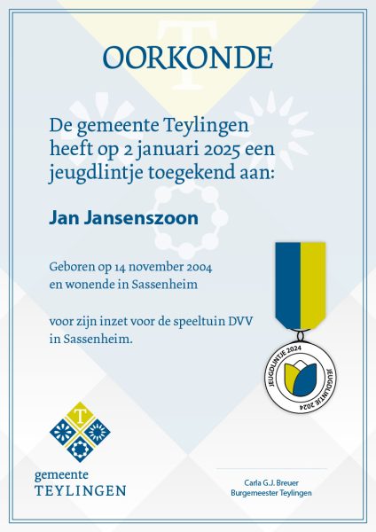 Branding logo huisstijl advertentie Jeugdlintje Teylingen Sassenheim, Voorhout, Warmond Bollenstreek Lintjecampagne - door merkversterkend reclamebureau Activates uit Sassenheim Teylingen Bollenstreek